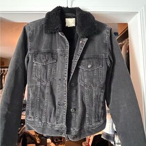 American Eagle Outfitters Charcoal Jean Jacket with Black Sherpa